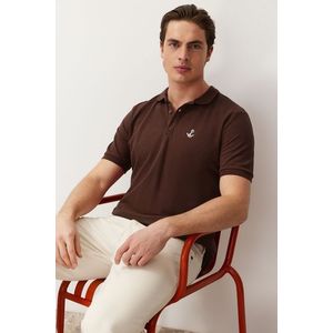Trendyol Dark Brown Regular/Normal Cut 100% Cotton Embroidered Polo Neck T-shirt obraz