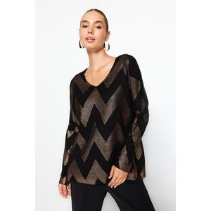 Trendyol Black Foil Printed Knitwear Sweater obraz