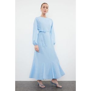Trendyol Blue Knitted Belted Woven Cotton Dress obraz