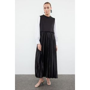 Trendyol Black Skirt Pleated Knitted Satin Underwear Dress obraz