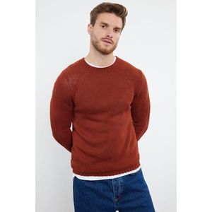 Trendyol Brick Slim Fit Crew Neck Raglan Sleeve Seamless Basic Knitwear Sweater obraz