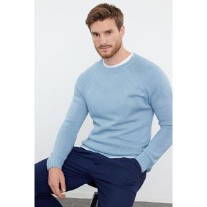 Trendyol Blue Slim Fit Crew Neck Raglan Sleeve Seamless Basic Knitwear Sweater obraz