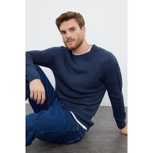 Trendyol Indigo Slim Fit Crew Neck Raglan Sleeve Seamless Basic Knitwear Sweater obraz