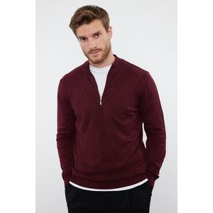 Trendyol Claret Red Slim Fit Half Turtleneck Zipper Collar Cotton Smart Knitwear Sweater obraz