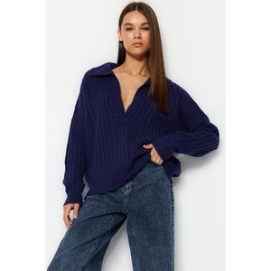 Trendyol Navy Blue Soft Textured Polo Collar Knitwear Sweater obraz