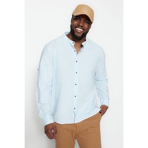 Trendyol Blue Regular Fit Comfortable Collar Basic Plus Size Shirt obraz