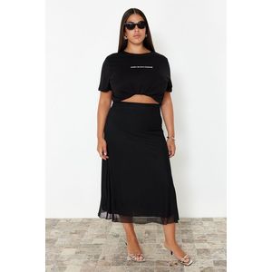 Trendyol Curve Black Lined Tulle Maxi Knitted Skirt obraz