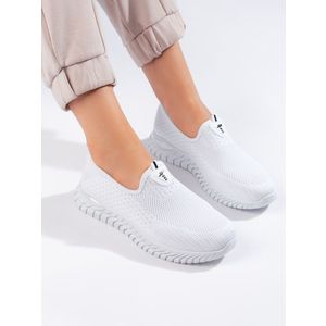 Shelvt White Women's Textile Sneakers obraz