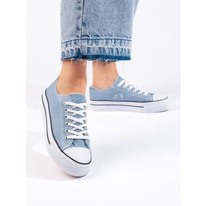 Shelvt Blue classic lace-up sneakers for women obraz