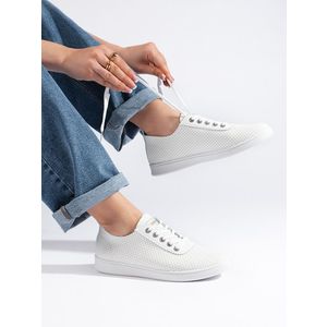 Shelvt Women's classic sneakers white obraz