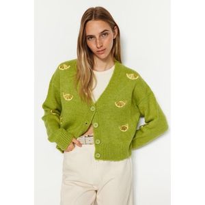 Trendyol Green Soft Textured Embroidery Detail V-Neck Knitwear Cardigan obraz