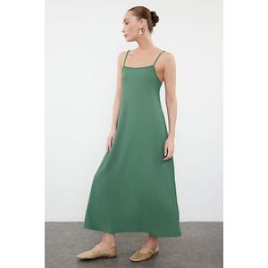 Trendyol Green Square Neck A-Line Wrap/Textured Knitted Maxi Dress obraz