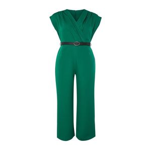 Trendyol Curve Emerald Green Belted Double Breasted Collar Maxi Plus Size Woven Jumpsuit obraz
