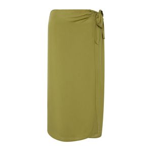 Trendyol Curve Green Tied Double Breasted Closure Viscose Fabric Maxi Length Woven Skirt obraz