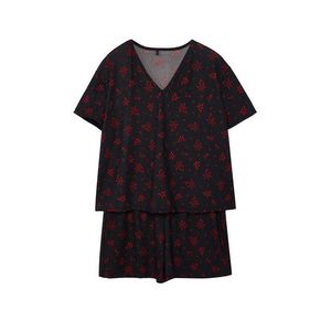Trendyol Curve Black Floral Patterned V-Neck Knitted Pajama Set obraz