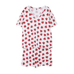 Trendyol Curve White Strawberry Patterned V-Neck Knitted Pajama Set obraz