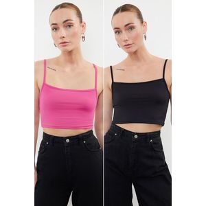Trendyol Black-Fuchsia 2 Pack Polyamide Content Strappy Crop Fitted Flexible Knitted Undershirt obraz