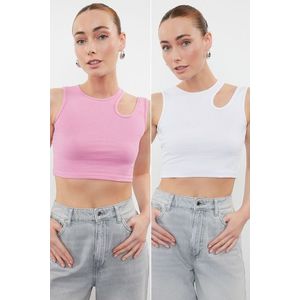Trendyol Pink-White 2 Pack Cut Out Detailed Fitted Crop Ribbed Flexible Knitted Undershirt obraz
