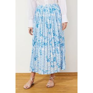 Trendyol Blue Multi Color Wide Pleated Woven Skirt with Elastic Waist obraz