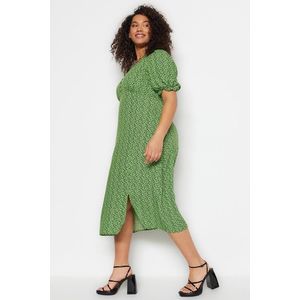 Trendyol Curve Green Animal Pattern Weave Slit Dress obraz