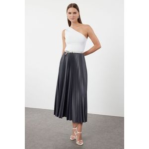 Trendyol Anthracite Pleated Maxi Knitted Skirt obraz