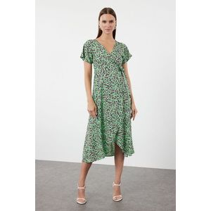 Trendyol Green Floral Double Breasted Neck Viscose Woven Dress obraz