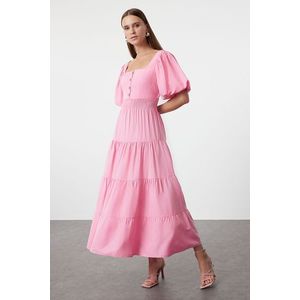 Trendyol Pink Square Neck Maxi Woven Dress with Opening Waist and Back Detail obraz
