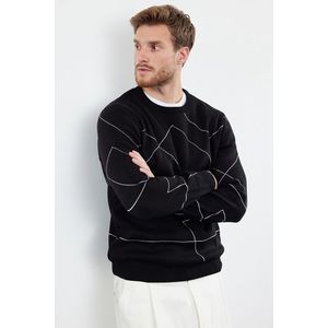Trendyol Black Slim Fit Crew Neck Stripe Patterned Knitwear Sweater obraz