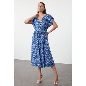 Trendyol Blue Printed A-Line Double Breasted Collar Woven Dress Woven Dress obraz