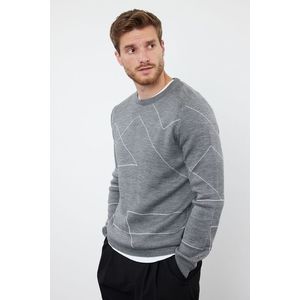Trendyol Gray FL Slim Crew Neck Geometric Knitwear Sweater obraz