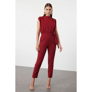 Trendyol Claret Red Sleeveless Lace Collar Maxi Woven Jumpsuit obraz