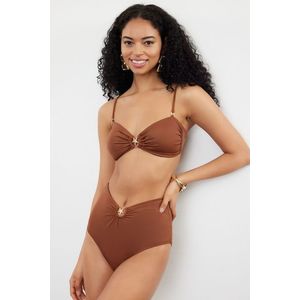 Trendyol Brown Strapless Premium Accessories Bikini Top obraz