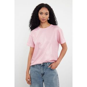 Trendyol Pink Foil Printed Regular/Normal Fit Knitted Blouse obraz