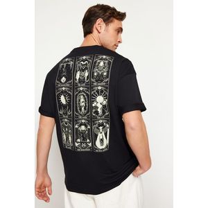 Trendyol Black Oversize/Wide-Fit 100% Cotton Tarot Printed T-Shirt obraz