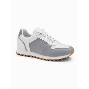 Ombre Patchwork men's shoes sneakers with combined materials - white and gray obraz