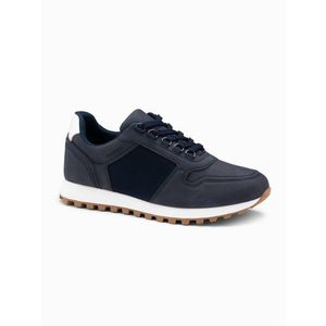 Ombre Patchwork shoes men's sneakers with combined materials - navy blue obraz