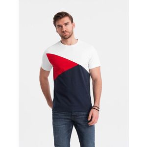 Ombre Tri-color men's cotton t-shirt - white and navy blue obraz