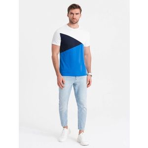 Ombre Men's tricolor cotton t-shirt - white and blue obraz