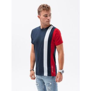 Ombre Men's T-shirt with vertical contrasting elements - navy blue obraz