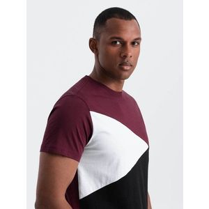 Ombre Men's cotton tricolor t-shirt - maroon and black obraz