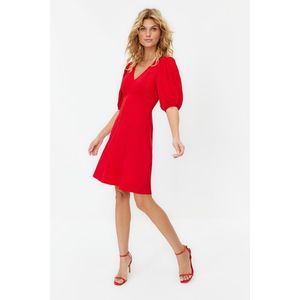 Trendyol Red Skirt Flounced Balloon Sleeve Mini Woven Dress obraz