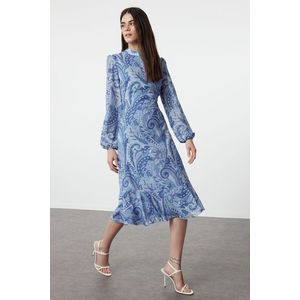 Trendyol Dark Blue Shawl Pattern Chiffon Lined Woven Dress obraz