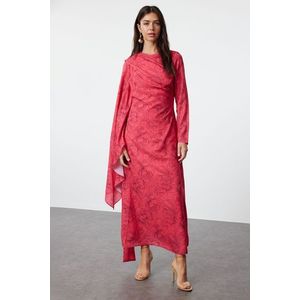 Trendyol Pink Shawl Collar Floral Patterned Woven Evening Dress obraz