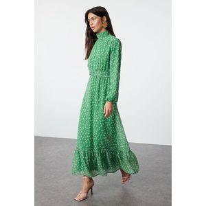 Trendyol Green Floral High Collar Waist Detailed Lined Chiffon Woven Dress obraz