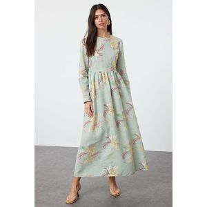 Trendyol Mint Floral Linen Look Woven Dress obraz