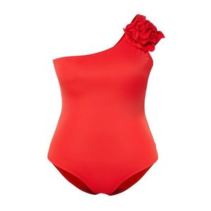 Trendyol Curve Red One Shoulder Floral Appliqued Swimsuit obraz