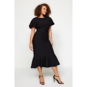 Trendyol Curve Black Woven Dress with Ruffles on the sleeves obraz