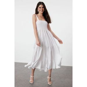 Trendyol White Plain A-Line Gimped Woven Dress Woven Dress obraz