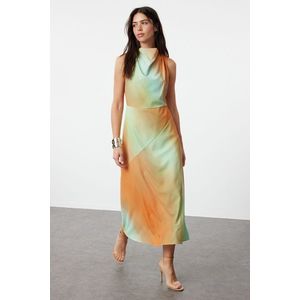 Trendyol Multi-Colored Collared Skirt with Cut-Out Detail Midi Woven Dress obraz
