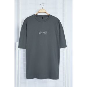 Trendyol Anthracite Oversize/Wide Cut 100% Cotton Back Printed T-Shirt obraz
